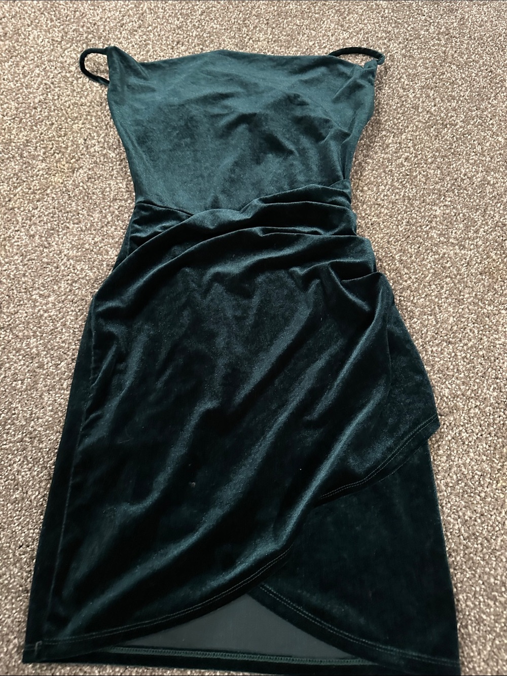 Windsor Velvet Asymmetrical Slip Dress in Dark Green